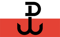 Lo bandiera dell'Armia Krajowa, l'esercito partigiano polacco, con le iniziali del motto Polska Walcząca ('La Polonia che combatte').