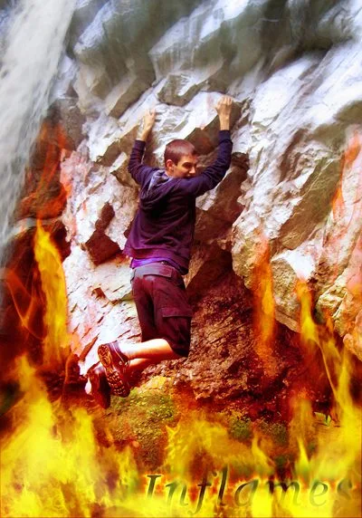 Stekko on Flames. Stekko mentre esegue i suoi esercizi mattutini di free-climbing